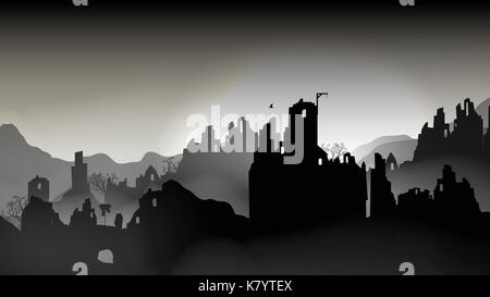 Destroyed city ,Buildings in Ruin - Vector Illustration Stock Vector