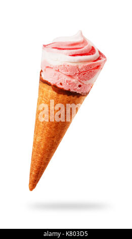 Strawberry ice cream with cone isolated on white background Stock Photo