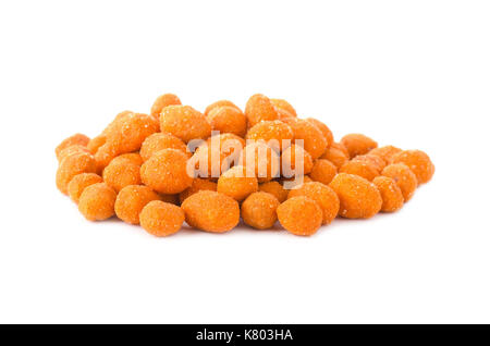 Crispy chilli peanuts snacks isolated on a white bakcground Stock Photo