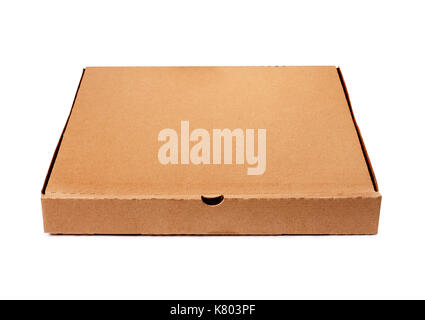 Brown pizza box template isolated on white background Stock Photo