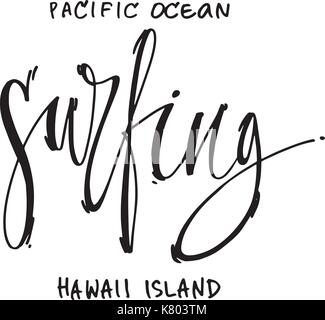 Surfing hand lettering design for posters, t-shirts, cards, invitations, stickers, banners. Vector. Stock Vector
