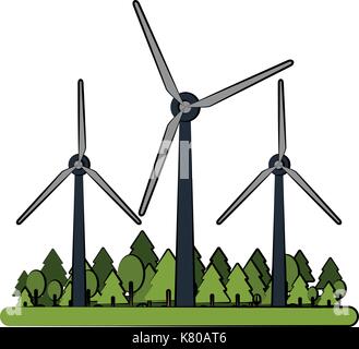 wind turbines in forest icon image  Stock Vector