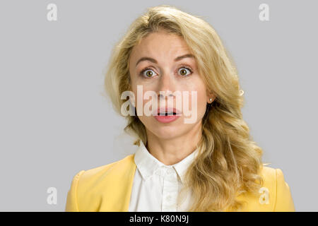 Portrait of surprised excited woman. Stock Photo
