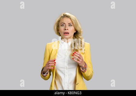 Portrait frightened shocked scared woman. Stock Photo