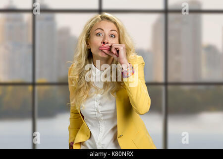 Young woman making funny lips. Stock Photo