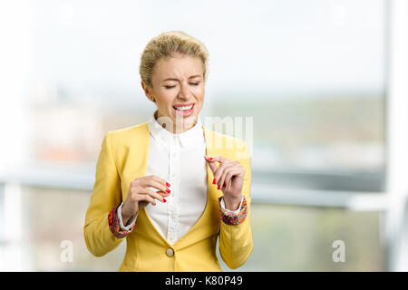 Portrait of young emotional woman singing. Stock Photo