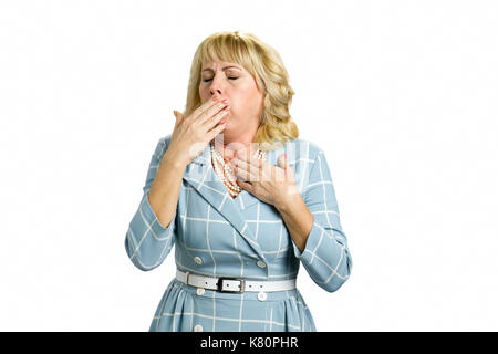 Portrait of coughing mature woman. Stock Photo