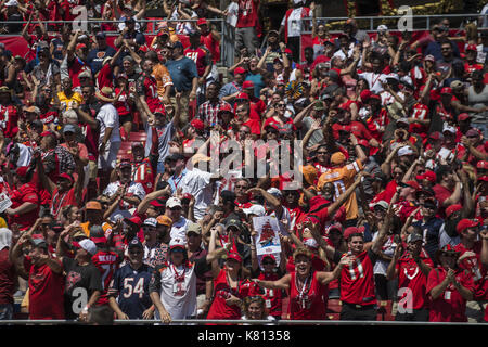 Tampa, Florida, USA. 17th Sep, 2017. Tampa Bay Buccaneers fans during the game against the Chicago Bears on Sunday September 17, 2017 at Raymond James Stadium in Tampa, Florida. Credit: Travis Pendergrass/ZUMA Wire/Alamy Live News Stock Photo