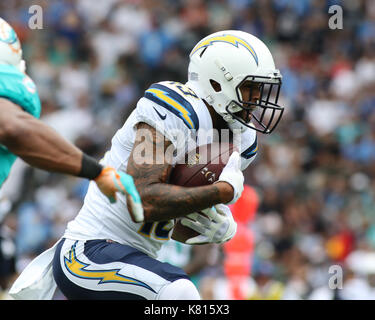 Carson, Ca. 17th Sep, 2017. Los Angeles Chargers wide receiver Keenan Allen #13 securing a catch in the NFL Miami Dolphins vs Los Angeles Chargers at Stubhub Center in Carson, Ca on September 17, 2017. (Absolute Complete Photographer & Company Credit: Jevone Moore/MarinMedia.org/Cal Sport Media (Network Television please contact your Sales Representative for Television usage. Credit: csm/Alamy Live News Stock Photo