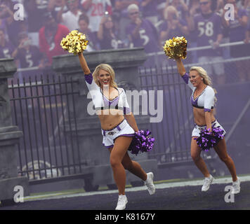 Cleveland Browns vs Baltimore Ravens at M&T Bank Stadium in Baltimore, MD on September 17, 2017. Cheerleaders take the field during pre-game introductions. Photo/ Mike Buscher/Cal Sport Media Stock Photo