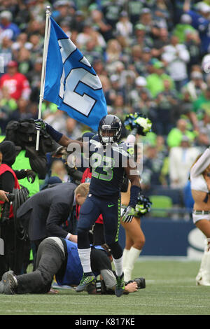 Seattle Seahawks cornerback Neiko Thorpe runs on the field during warmups  before an NFL football game against the Los Angeles Rams, Thursday, Oct. 3,  2019, in Seattle. (AP Photo/Stephen Brashear Stock Photo 