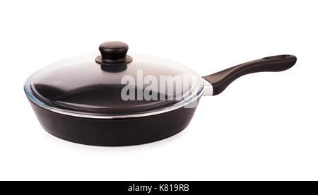 Frying pan with cover isolated on white background Stock Photo