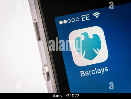 Barclays Bank mobile banking app on an iPhone mobile phone Stock Photo