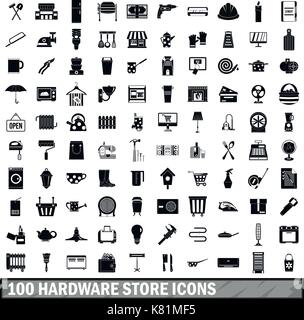 100 hardware store icons set, simple style  Stock Vector