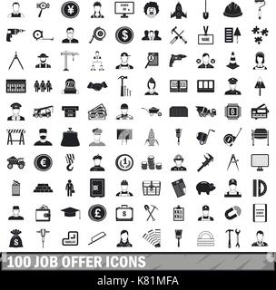 100 job offer icons set, simple style  Stock Vector