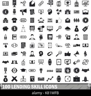 100 lending skill icons set, simple style  Stock Vector