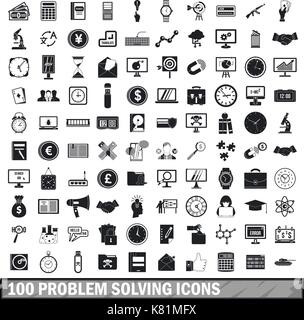 100 problem solving icons set, simple style  Stock Vector