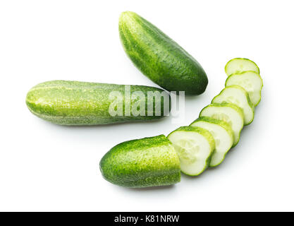 Fresh sliced cucumber isolated on white background. Top view of sliced cucumber. Stock Photo