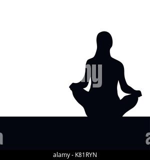 Woman lotus pose black silhouette. Lotus position yoga, yoga silhouette pose. Vector illustration Stock Vector