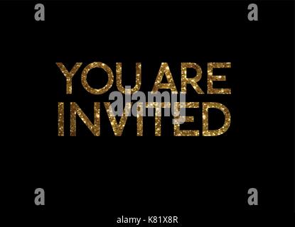 The golden glitter isolated standard serif font word YOU ARE INVITED Stock Vector