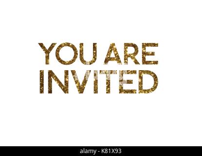 The golden glitter isolated standard serif font word YOU ARE INVITED Stock Vector