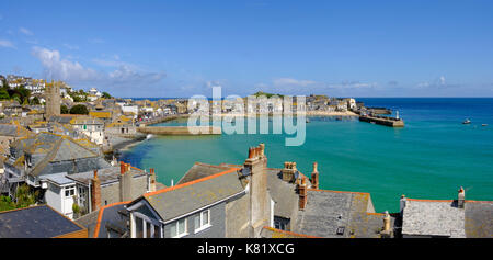 Panoramic view over the harbour, St Ives, Cornwall, England, Great Britain Stock Photo