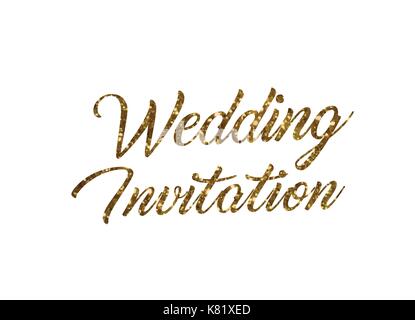 The golden glitter of isolated hand writing word Wedding Invitation on white background Stock Vector