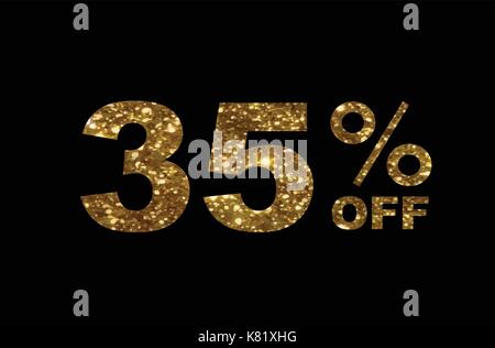 The vector luxury golden glitter thirty five percent off discount word text on black background Stock Vector