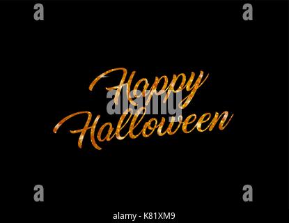 The orange glitter isolated hand writing word HAPPY HALLOWEEN on black background Stock Vector
