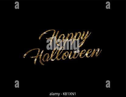The golden glitter isolated hand writing word HAPPY HALLOWEEN on black background Stock Vector