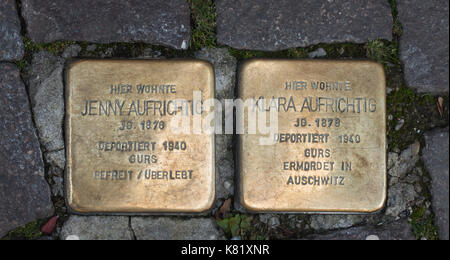 Stumbling blocks, memory of victims of National Socialism, artist Gunter Demnig, Waldshut-Tiengen, Baden-Württemberg, Germany Stock Photo