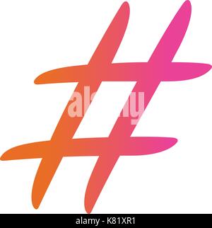 The colorful gradient  isolated hand writing word HASHTAG symbol on white blackground Stock Vector