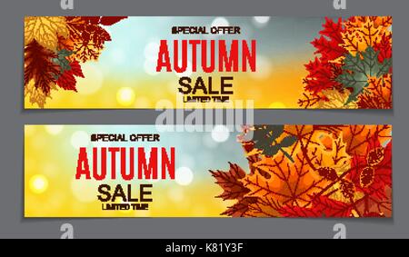 Shiny Autumn Leaves Sale Banner. Business Discount Card. Vector  Stock Vector