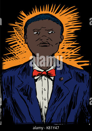 Strict African American Nation of Islam male in suit and bowtie Stock Photo