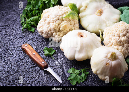 Pattypan squash and cauliflower.  Stock Photo