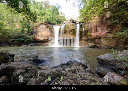 Waterfall in deep forest / waterfall with long exposure time technic photographer Stock Photo