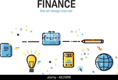 Line art flat Style. Set of application development, business and information. Vector icons and elements collection. Finance Concept. Stock Vector