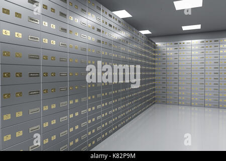 3d rendering safe deposit boxes inside bank vault Stock Photo