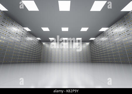 3d rendering safe deposit boxes inside bank vault Stock Photo