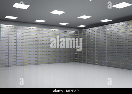 3d rendering safe deposit boxes inside bank vault Stock Photo