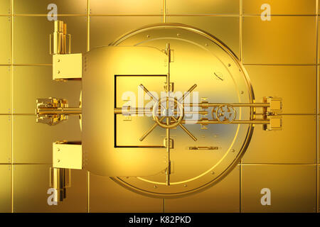 3d rendering golden bank vault on golden wall Stock Photo