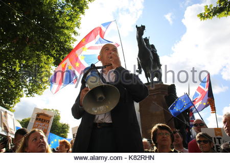 Leader of the Liberal Democrats, Vince Cable, speaking in London before an anti-Brexit rally. Stock Photo