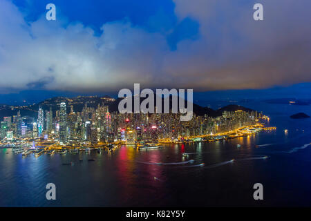 Elevated view, Harbour and Central district of Hong Kong Island and Victoria Peak, Hong Kong, China Stock Photo