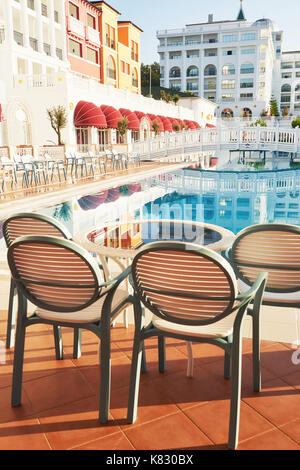 The popular resort Amara Dolce Vita Luxury Hotel. With pools and water parks and recreational area along the sea coast in Turkey. Tekirova-Kemer Stock Photo
