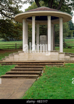 View SW of Magna Carta Memorial above the water meadows of Longmede & Runnymede, beside the Thames in Surrey, where King John sealed the Magna Carta. Stock Photo