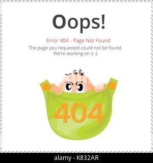 Error 404 page layout vector design. Website 404 page creative concept. The page you requested could not be found. Oops 404 error page. Stock Vector