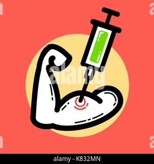 The syringe injects dope into the bicep. Vector icon EPS8 Stock Vector