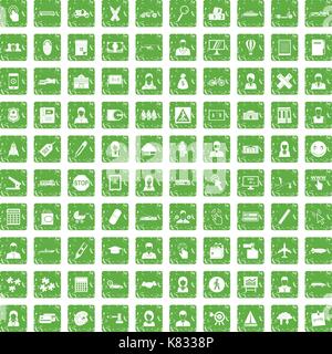 100 initiation icons set grunge green Stock Vector