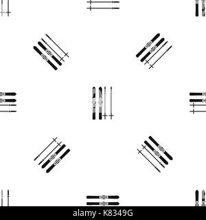 Skis and ski poles pattern seamless black Stock Vector