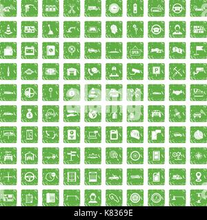100 auto service center icons set grunge green Stock Vector